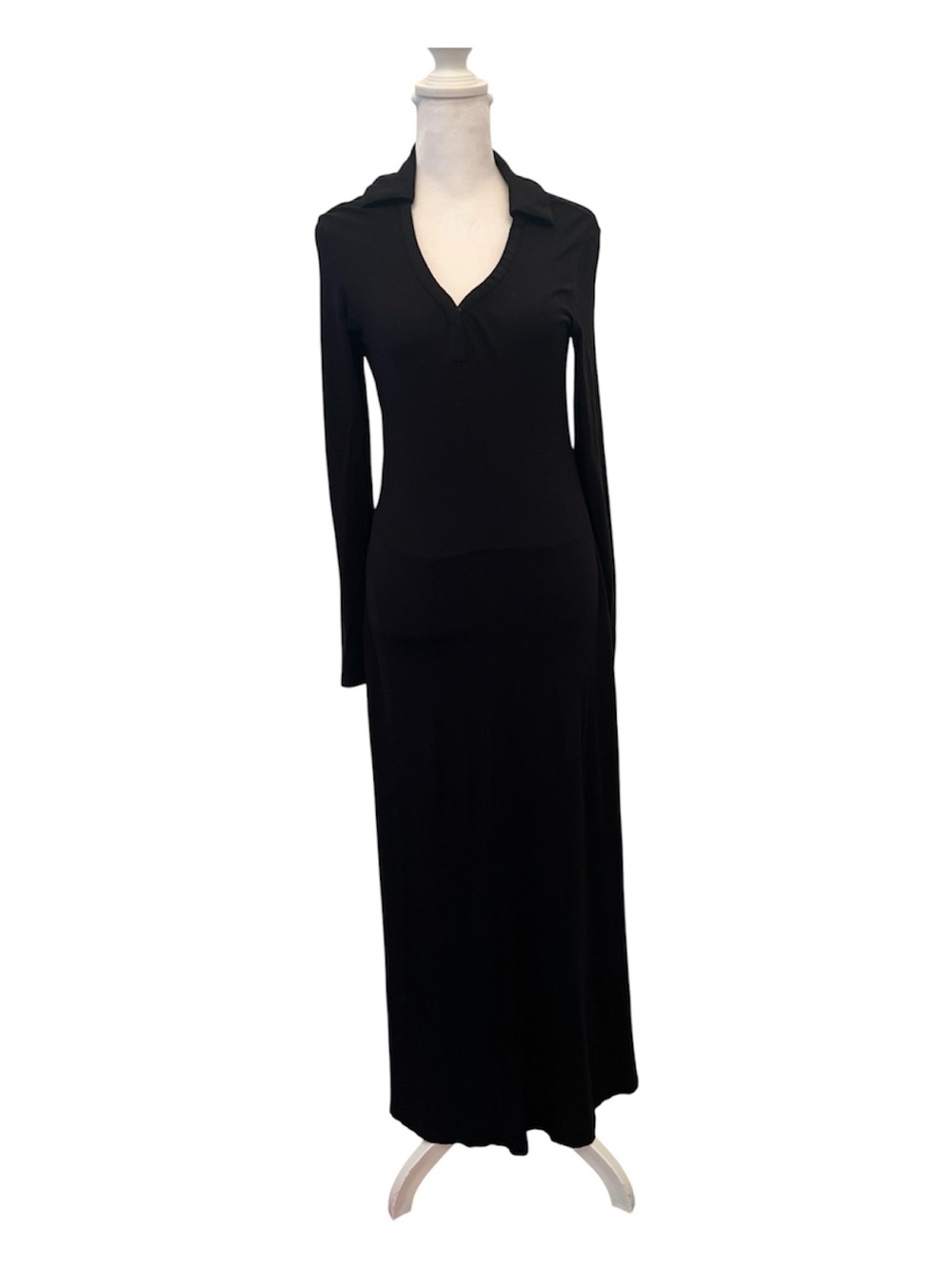 Vintage Shape Fx size 6 black knit long sleeve  V neck collated maxi dress GVC